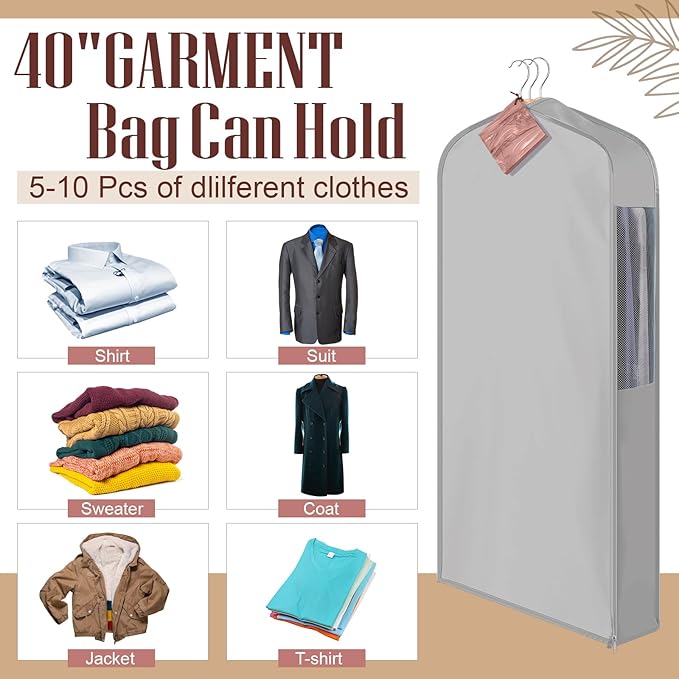 1 Set 40'' x 24'' x 6'' Short Cotton Garment Bags for Hanging Clothes and Storage, 4 Cedar Blocks for Fresh Smell and Moth Protection, Breathable Covers for Closet Suits Fur Coats Sweaters