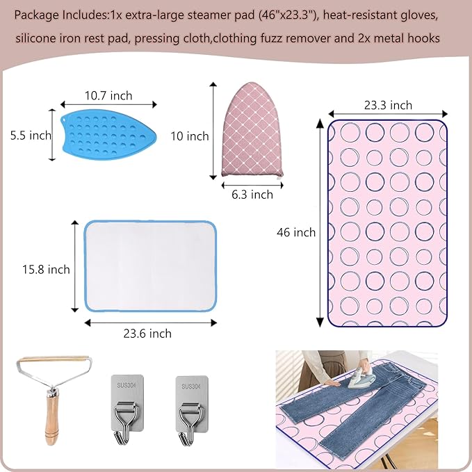 Portable Foldable Ironing Mat for Table Top Iron Pad for Countertop Thick Ironing Blanket Over The Door Steamer Pad Washer Dryer Heat Resistant Mat Travel Ironing Board,47.2"x23.6" with Accessories