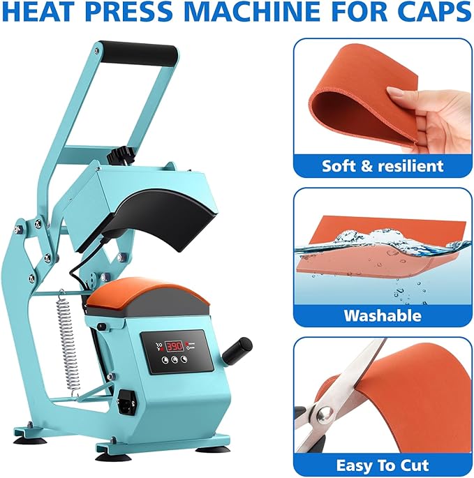 5 Pcs Hat Heat Press Mat, Silicone 8 x 4 Inch Foam Press Pad Heat Resistant for Hat HTV Heat Transfer Ironing (Orange)