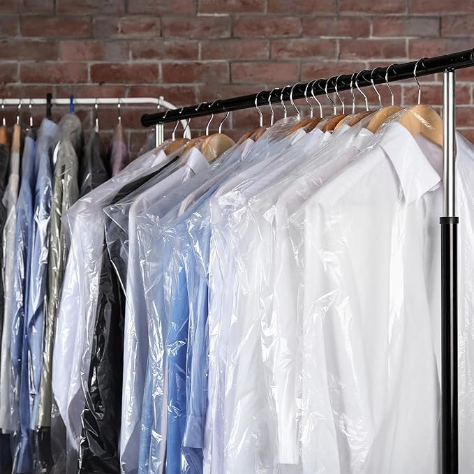 100 Pack Plastic Dry Cleaning Bags Garment Bags for Hanging Clothes Clear Dry Cleaner Covers Transparent Dust-Proof Clothing Covers for Suits Coats Uniforms Laundrette(23.6x35.4 Inch)