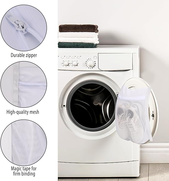 Sneaker Laundry Bags, Large Honeycomb Mesh Wash & Dry Net Bag with Zipper and Strap for Shoes, Universal Size for Most Dryers, 15.7" White Mesh Bag