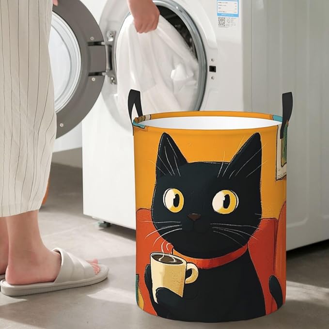 Cute Black Cat Print Laundry Basket For Storage Bins Gift Baskets Bedroom Clothes Hamper
