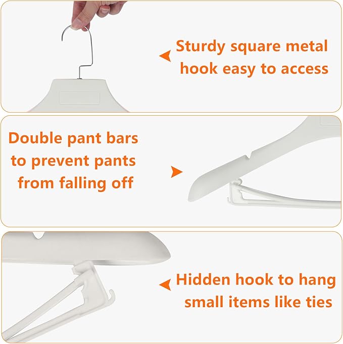 Plastic Extra Wide Shoulder Suit Hangers for Men 10 Pack Width 17.7", Ivory White Sweater Hangers no Shoulder Bump Non Slip for Thick Sweaters, Clothes Hangers with Pants Bar & Metal Hook