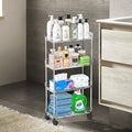 4 Tier Slim Storage Cart with Wheels Slim Rolling Utility Cart Mobile Shelving Units Organizer for Narrow Space in Home Kitchen Bathroom Laundry Room Transparent (Width 6.3 Inches)