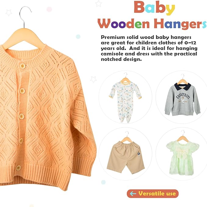ELONG HOME Baby Hangers, 20 Pack Natural Wooden Kids Hangers for Closet, Premium Children's Clothes Hangers with 360° Swivel Hook