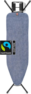 Brabantia Size B Ironing Board (49x15 in) 7 Height Options, Adjustable Steam Iron Rest Holder (Denim Blue) Non-Slip Feet, Anti-Collapse Child Locks