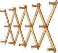 Dseap Accordian Wall Hanger: 16” High Wooden Wall Expandable Coat Rack, Hat Rack Holder, Accordion Hook for Baseball Caps, Coats, Mugs, 14 Peg Hooks, Natural