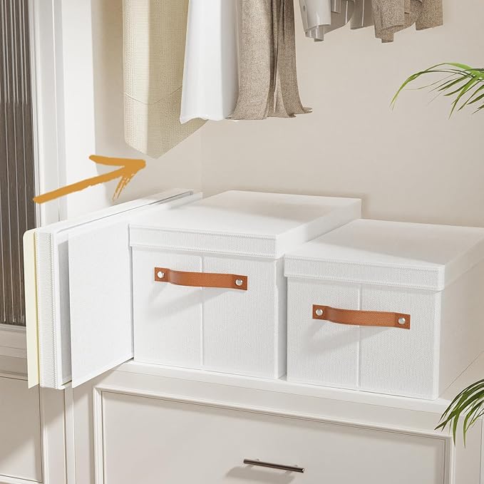 1 Pack Storage Box with Lid, Storage Basket for Shelves with Handles, Fabric Closet Organizer, White, 16.5 x 11.8 x 10.2 Inch