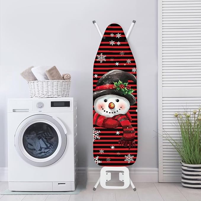 Xmas Ironing Board Cover Christmas Snowman Resist Scorching Extra Wide Ironing Board Cover and Pad Table Top Ironing Board Cover with Hook and Loop 54x15 inches