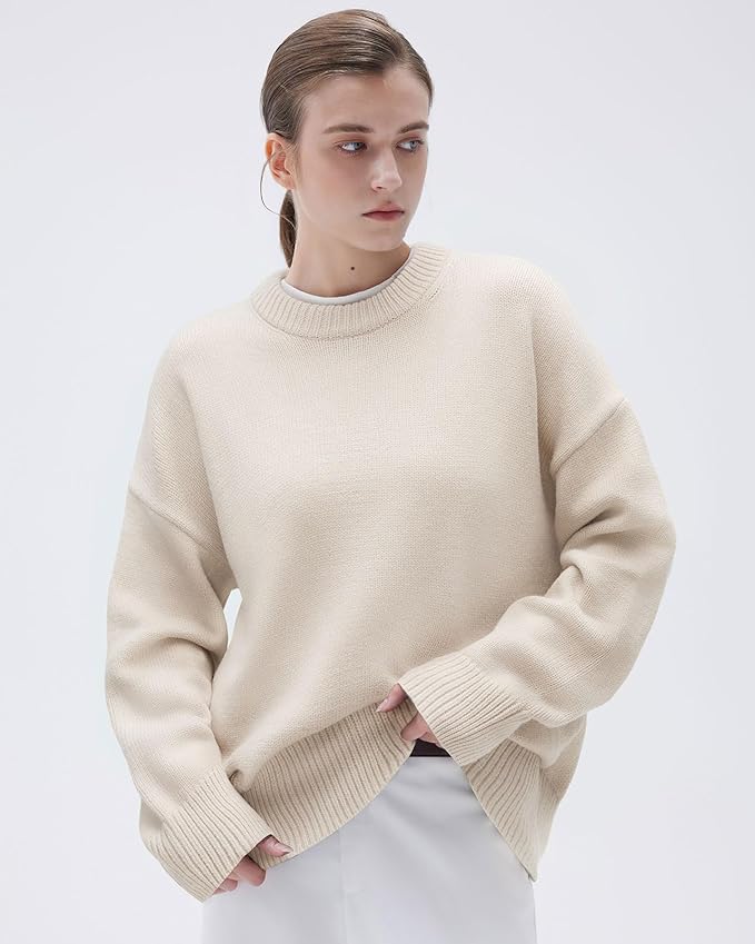 SUUKSESS Women Cashmere Blend Oversized Crew Neck Long Sleeve Pullover Sweaters
