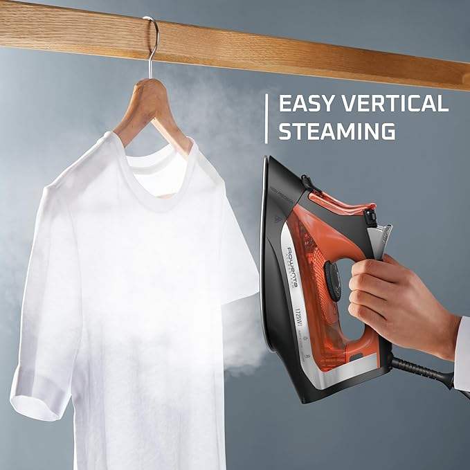 Rowenta Iron Steamer for Clothes, Stainless Steel Soleplate Steam Iron, Microsteam Holes, 1700 Watts, Lightweight, Auto-off, Black, DW2360