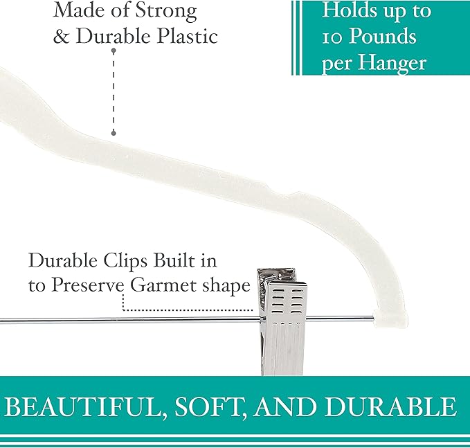 Simplify 60 Pack Velvet Hangers with Clips | Skirt and Pants | Slim Space Saving | Closet Organization | Non-Slip | Prevent Creases | Swivel Neck | Durable | Ivory