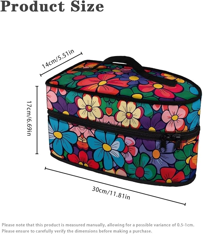 Hippie Flower Iron Portable Storage Bag Fits Traveling Outing Colorful Easy to Clean Iron Storage Case Protective Carrying Bag with Zipper Handle