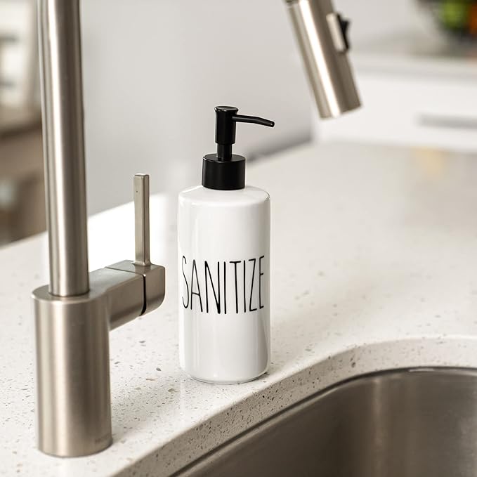 Heartland Home Porcelain 16oz Large Hand Sanitizer Pump for Hand Sanitizer Refill of Liquid Hand Sanitizer Gel. Empty Liquid Dispenser Bottle for Hand Sanitizers.