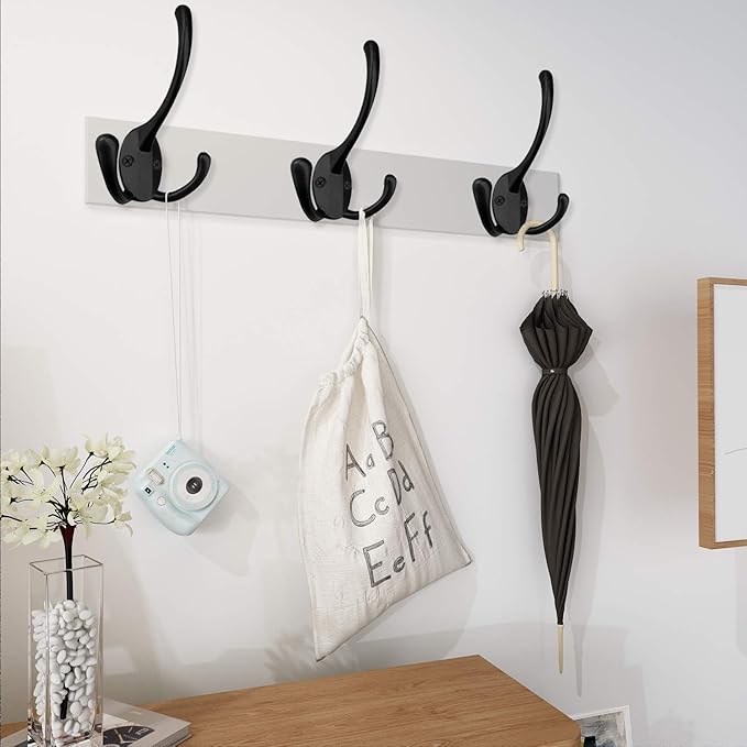 IBosins 18 Pack Big Heavy Duty Three Prongs Coat Hooks Wall Mounted with 36 Screws Retro Double Utility Rustic Hooks for Thick Coat, Big Heavy Bag