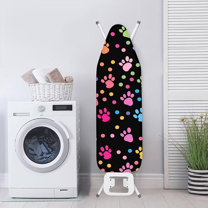 Flashideas Colorful Dog Paw Prints Ironing Board Cover and Pad Standard Size Ironing Board Cover and Pad Ventilate Extra Wide Ironing Pad for Table Modern Design, CZA12