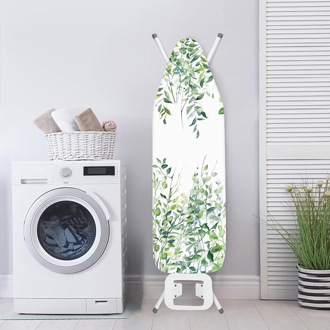 Green Leaves Ironing Board Cover and Pad Standard Full Size Iron Covers with Hook and Loop with Elastic Edge Scorch and Stain Resistant Thick Padding
