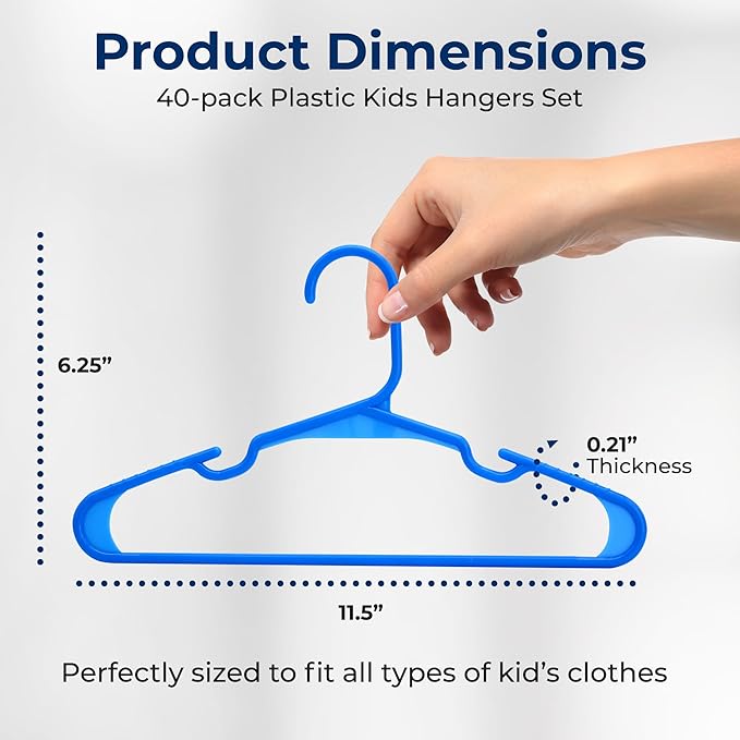 SereneLife 40 Pack Plastic Kids Hangers – Non-Slip & Space-Saving for Infant, Toddler & Newborn Clothing, Durable Baby Hangers for Closets, Organizing Clothes (Blue)