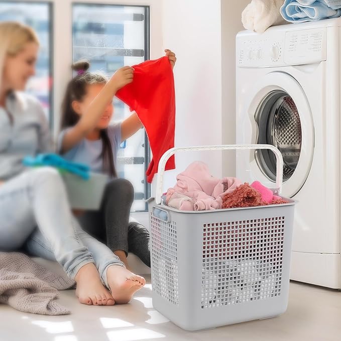 35 Liter Plastic Laundry Basket with Carry Handle, 4 Pack Clothes Hamper, Gray