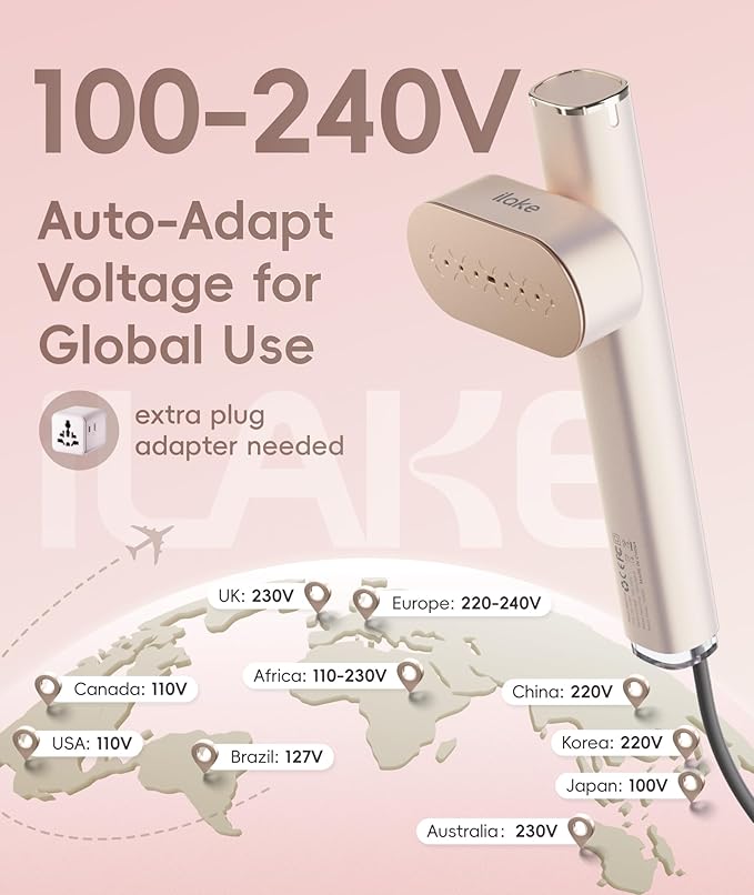 Steamer for Clothes, 1000W Portable Garment Steamer Travel Size, 100-240V Dual Voltage, 120ml Tank Handheld Steam & Iron 2 in 1, for Home, Business, Global & Europe Traveling, Rose Gold