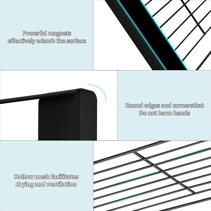 Magnetic Shelf for Washing Machine Magnetic Organizer Shelf for Laundry Magnetic Hanger Organizer Washing Machine Shelves Magnetic Fridge Shelves for Laundry Bathroom Kitchen RV Black