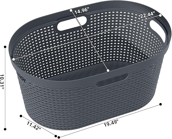 40 L Plastic Clothes Laundry Basket, 4-Pack Plastic Laundry Hamper with Cutout Handle, Gray