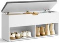 VASAGLE Shoe Storage Bench with Cushion, Entryway Shoe Rack Bench with Storage, 2 Open and 1 Hidden Compartments, for Living Room, Bedroom, White and Gray ULHS021W01
