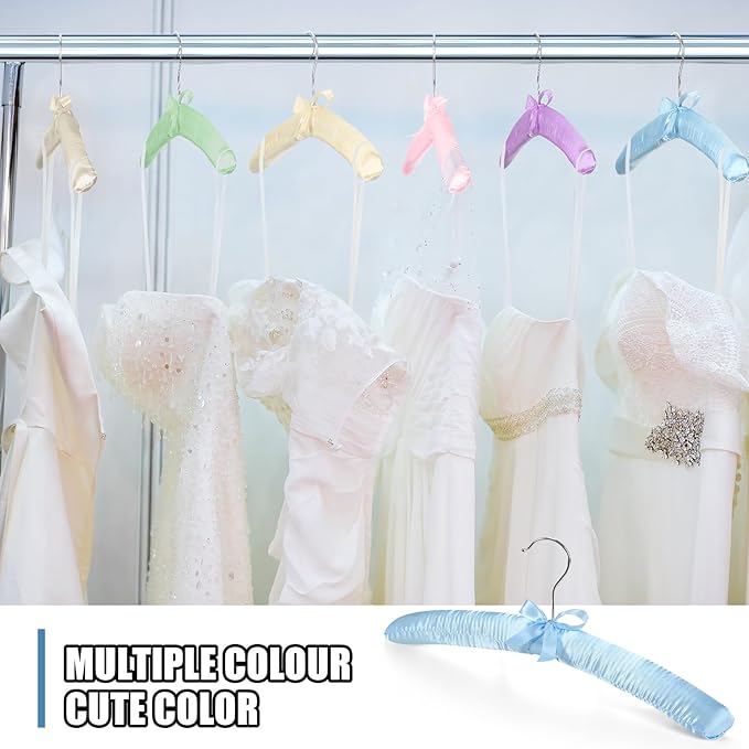 Jetec 12 Pieces Satin Padded Hangers for Women Clothing 15 Inch Satin Hangers 360° Swiveling Hook Sponge Shoulder Padded Hanger for Sweaters, Coat, Blouse, Wedding Dress, Women Cloths (Mixed Colors)