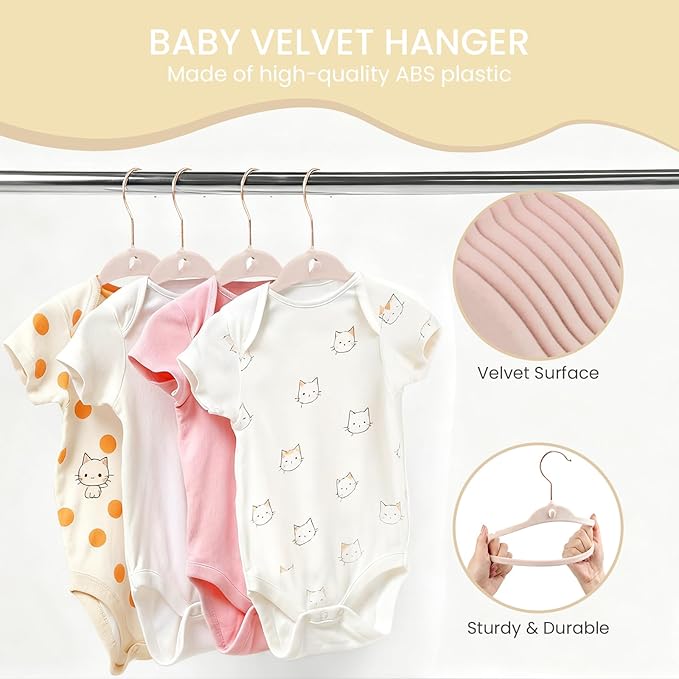 Baby Velvet Hangers 30 Pack, 11" Premium Felt Kids Hanger with 10 Clips, Slim 0.2" Non-Slip Stackable Design & 360° Swivel Hook, Space-Saving Toddler Clothes Hangers for Nursery Closet, Pink