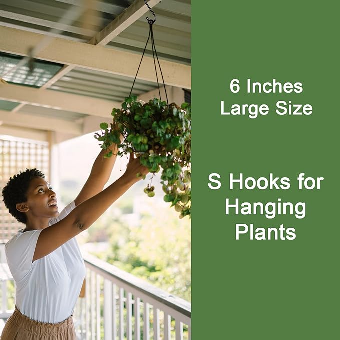 16 Pack 6 Inch S Hook, Large Vinyl Coated S Hooks Heavy Duty, Steel Metal Black Rubber Coated S Shaped Hooks, Non Slip Closet Hooks for Hanging Clothes,Plants,Jeans,Pans,Pots,Towel,Jeans,Bags,Cups