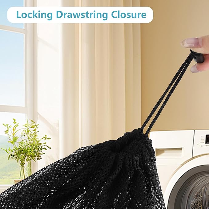 4 Pack Laundry Bags Mesh Wash Bags 23.6 x 35 Inch, Jumbo Laundry Drawstring Bag for Home, College Dorms, Travel, Black