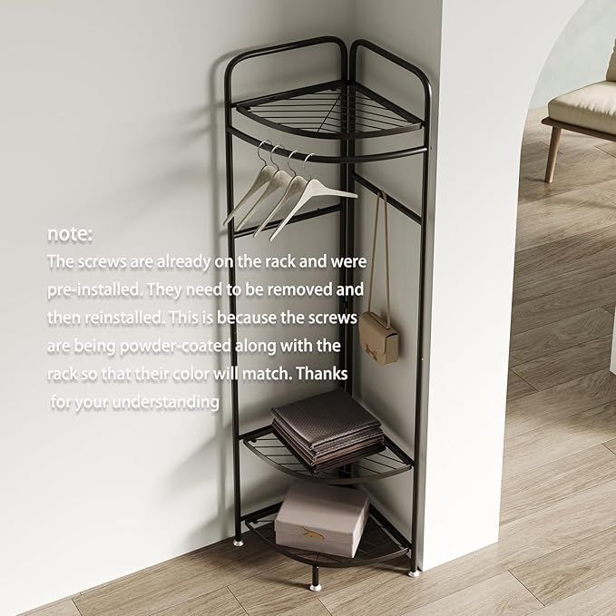 corner coat rack,corner clothing rack with 6 hooks and storage shelf,metal clothes rack coat stand for Entryway, Bedroom