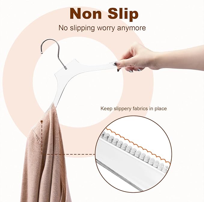 HOUSE DAY Acrylic Hangers 5 Pack, Luxury Clear Hangers for Clothes, Crystal Hanger with Non Slip Shoulder Grips, Notches, 360° Swivel Hook, for Dresses, Tops