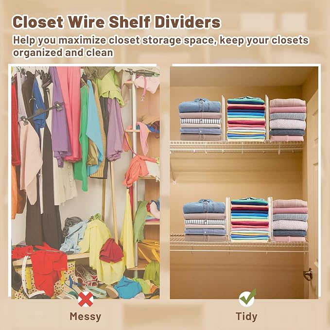 Amylove 24 Pcs Wire Shelf Divider for Wire Shelves Closet Organization Clothes Wardrobe Separators Closet Organizer Dividers Storage Rack Separator for Cabinets Kitchen Office, White