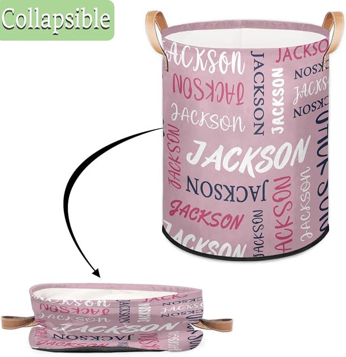 Custom Name Large Laundry-Basket for Kids-Boys-Girls, Personalized Foldable Waterproof Laundry Hamper Dirty Clothes Toys Storage Bin with Handles,Pink 2