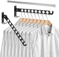 2Pcs Wall Mount Coat Hanger, Black Clothes Drying Organizer Rack, Retractable Folding Indoor Wall Mounted Holder, Closet Storage Organizer for Laundry Room Bedroom with 40cm Rod