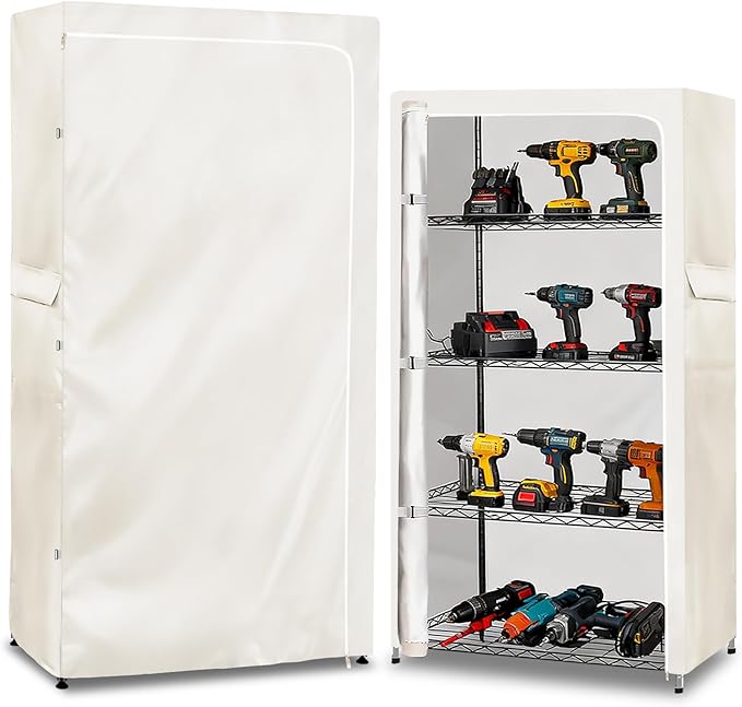 Rileytee Wire Shelf Cover,Heavy Duty 600D Dustproof Waterproof Shelf Covers for Shelving,Outdoor Storage Rack Cover for Wire Rack with Zipper,White,36" W x 14" D x 54" H