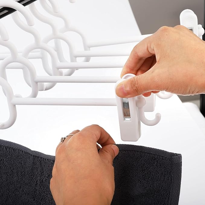 Tosnail 20 Pack Plastic Pants Skirt Hangers, 14 Inch Space Saving Hangers with Clips and Stackable and Strap Hooks, Cascading Hanger Closet Organizer - White