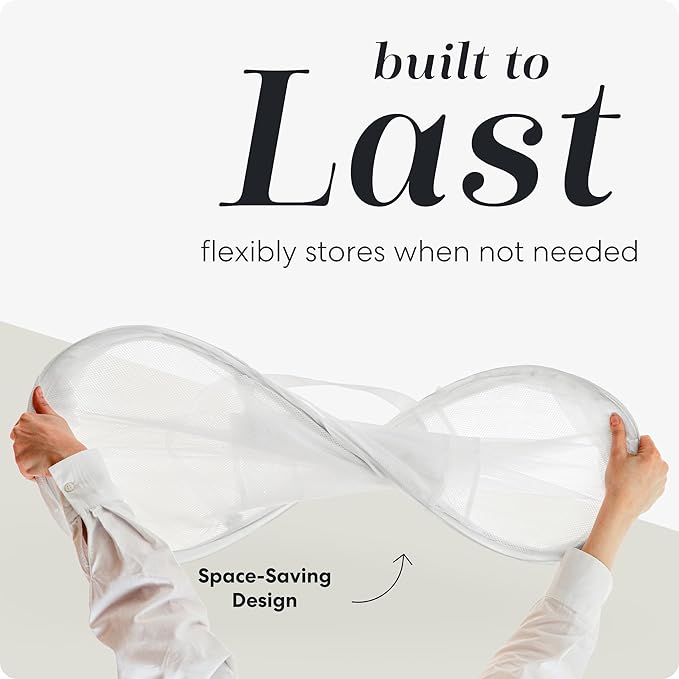 Foldable Laundry Basket - Popup and Collapsible, Durable Mesh Material, Folds for Storage, Easy Carry Handles - Great Hamper for College Dorm, Laundry Room or Travel (White, 3-Compartments)