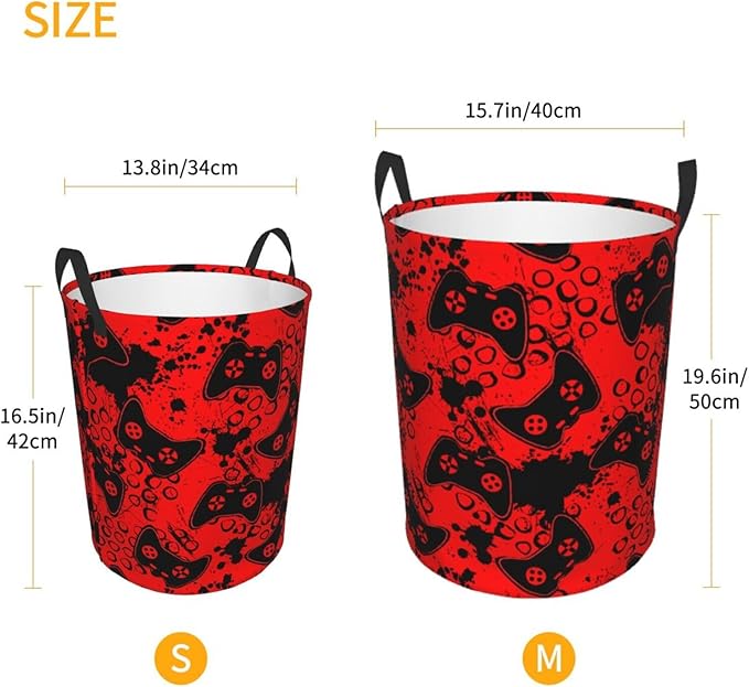 Game Joysticks Red Background Round Laundry Hamper Storage Basket Toys Clothes Organizer Bin For Home Bathroom Bedroom Dorm Nursery, 62l