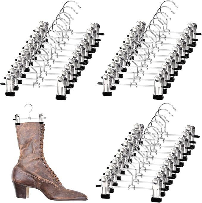 30 PCS Steel Boot Hangers with 2 Adjustable Clips Multifunctional Hangers Travel Portable Hanging Clips Heavy Duty Clothespins Bulk Boot Organizer for Handbags Clothes Laundry Home Socks Hat