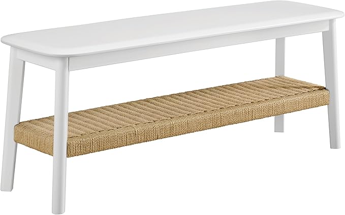 Alaterre Furniture Calais Entryway Bench with Storage Shelf - 48 Inch 2-Tier Storage Bench for Bedroom, Dining Room, Living Room, or Entryway - Wooden Entryway Furniture (White)