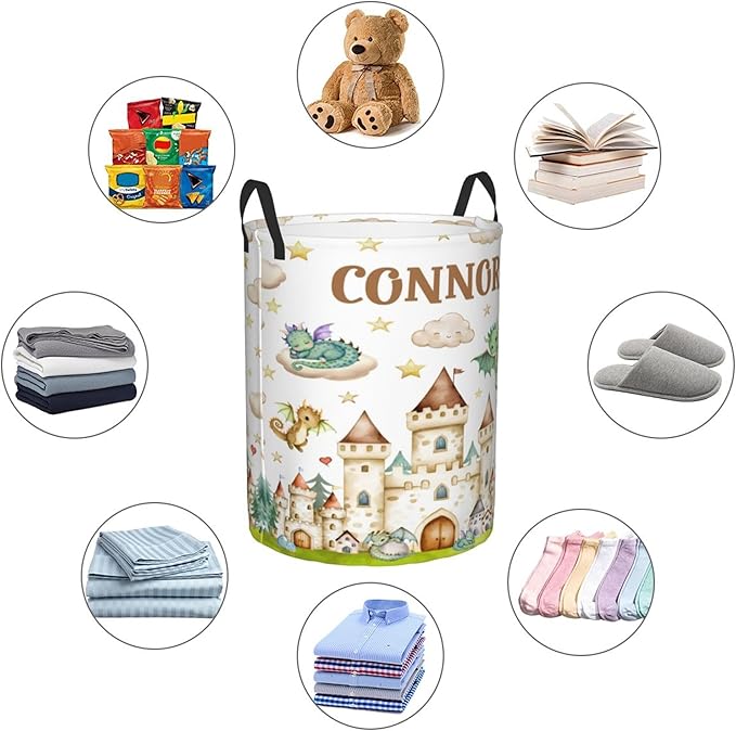 Personalized Dragon Laundry Basket For Baby Kids Boys Girls Adult Custom Hamper Basket With Name For Bathroom Bedrooms Collapsible Baby Laundry Basket, Dirty Clothes Hamper With Handles