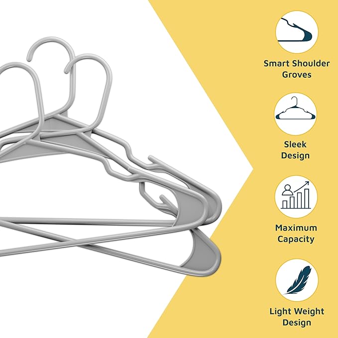 Lifemaster Plastic Clothes Hangers – Heavy Duty Hanger Set, for Organizing Clothes, Dresses, and Coat, Holds Up to 5 lbs, Space-Saving Hangers with Non-Slip Shoulder Grooves, Pack of 20, Gray