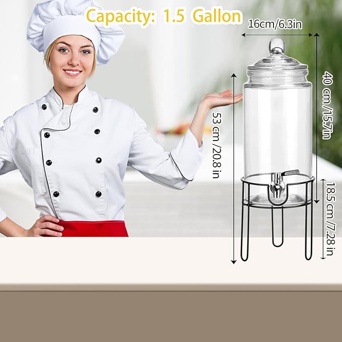 1.5 Gallon Drink Dispenser with Stand, Drink Dispensers for Parties, Beverage Dispenser with 100% Leakproof Spigot, Ideal for Lemonade, Juice, Water, Laundry Detergent Dispenser