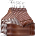 Quality Wooden Hangers - Slightly Curved Hanger 80 Pack Sets - Solid Wood Coat Hangers with Stylish Chrome Hooks - Heavy-Duty Clothes, Jacket, Shirt, Pants, Suit Hangers Walnut - Chrome Hook