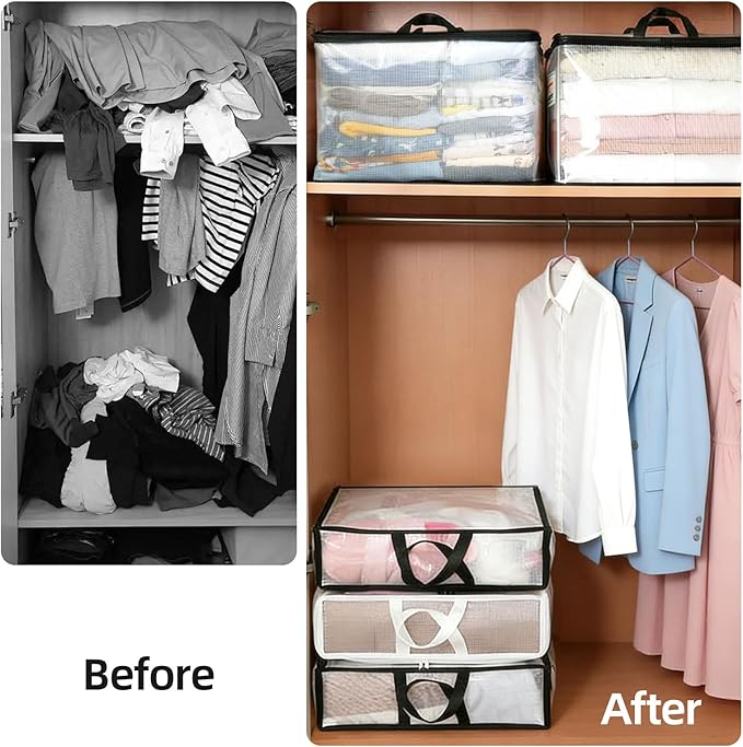 Vieshful 12 Pack Clear Storage Bags for Clothes, 17.7" × 14.96" × 5.1" Clear PVC Mesh Clothing Organizers with Zipper for Blankets, Clothes, Bedding, Sweater, Toys & Closet Storage, 22L White