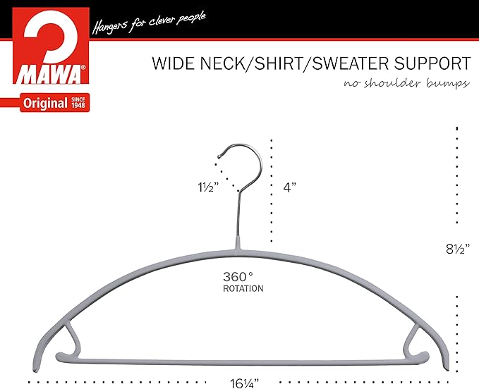 Mawa by Reston Lloyd Non Slip Metal Clothing Hanger, Smooth Shoulder Support with Skirt Hooks/Pant Bar, Model 42-U, Silver, Set of 100