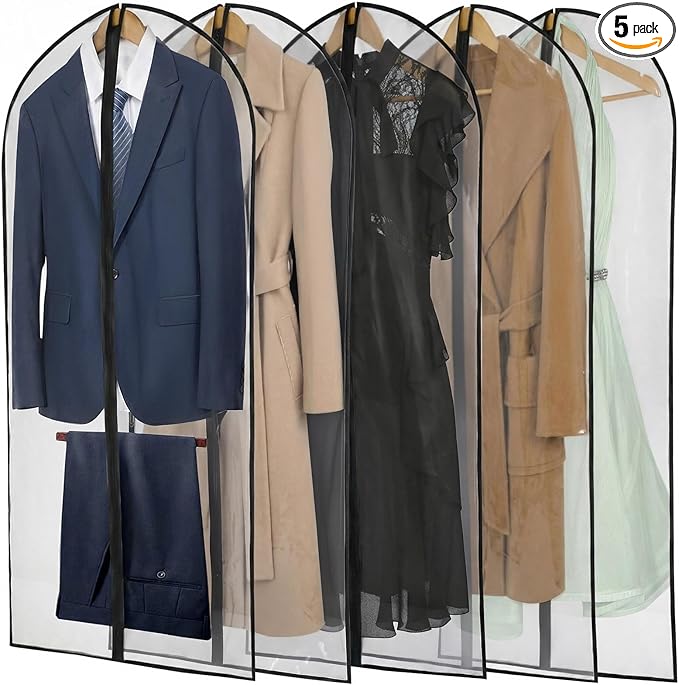 Garment Bags Zippered Hanging Storage Protect Dust Closet Organization Hanging Clothes Bags for Suits, Dresses, Coats (24x48 5Pack)