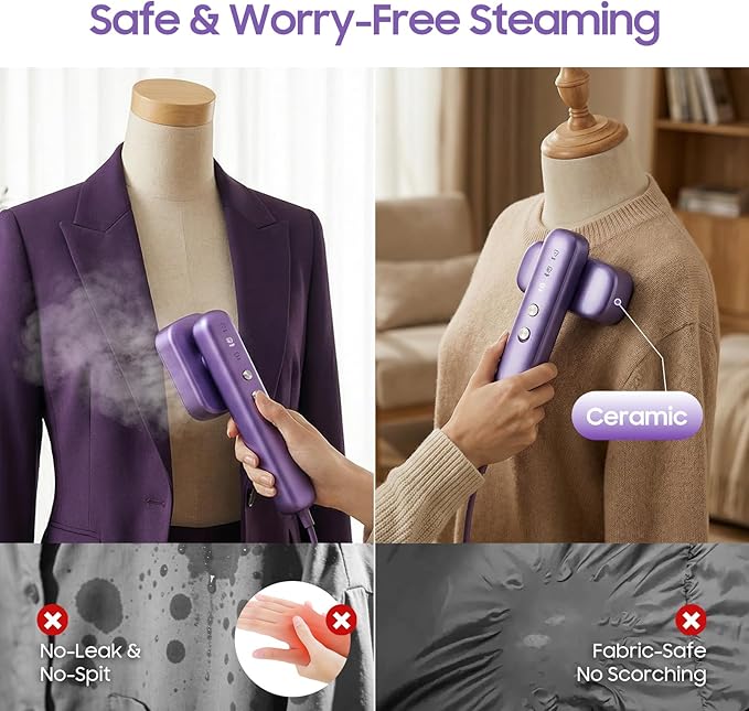 Travel Steamer for Clothes, 100–230V Dual Voltage 2-in-1 Handheld Garment Steamer & Iron, 15s Fast Heat-Up, 80ml Leak-Proof Tank, Large Ceramic Plate, Auto Shut-Off, Portable for Home & Travel